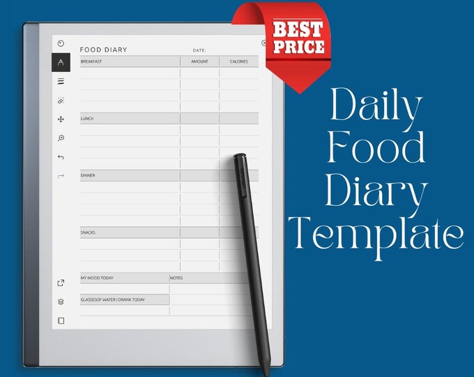 Daily Food Journal / Daily Food Diary / Ipad Calorie Tracker / Goodnotes Daily Planner / Self Care Planner