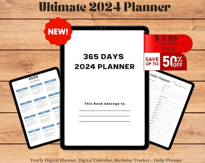 Fix My Life in 365 Days - Digital Planner, Yearly Digital Planner, Digital Calendar, Birthday Tracker - Daily Planner