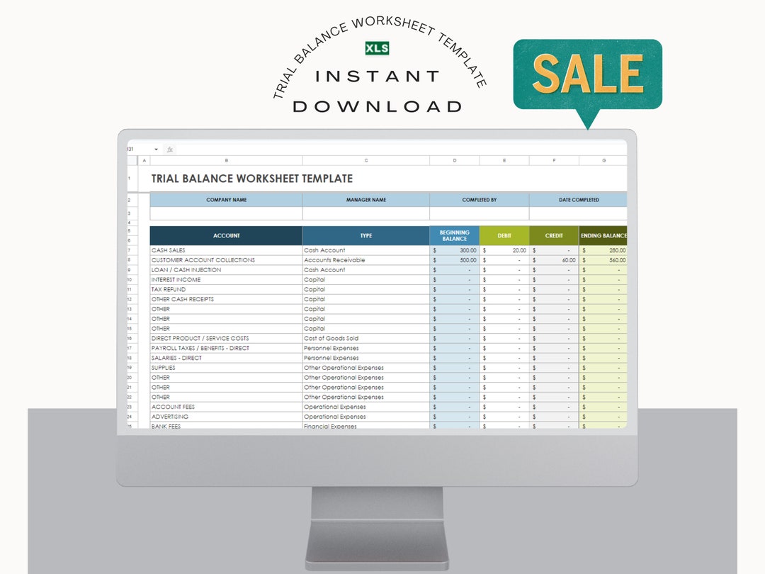 Trial Balance Worksheet Template - Basic Accounting Excel Worksksheet ...