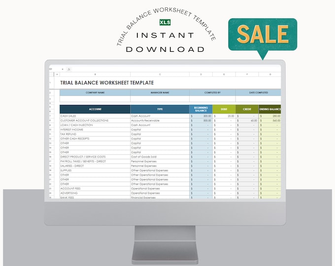 Trial Balance Worksheet Excel Template, Basic Accounting Worksheet for Small Business