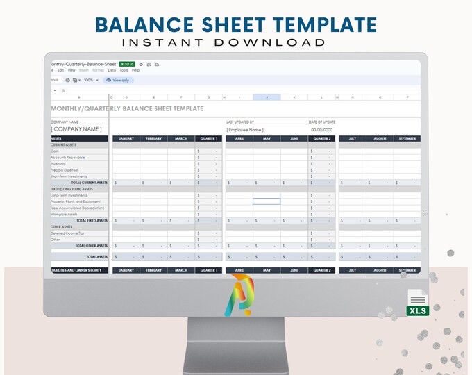 Monthly/Quarterly Balance Sheet -  Digital Checkbook Register - Google Sheet - Business Accounting Spreadsheet -  Balance Sheet Excel