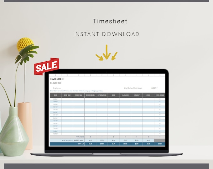 Timesheet Planner with Monthly, Weekly, Bi-Weekly, and Daily Tabs - Stay Organized and Efficient!