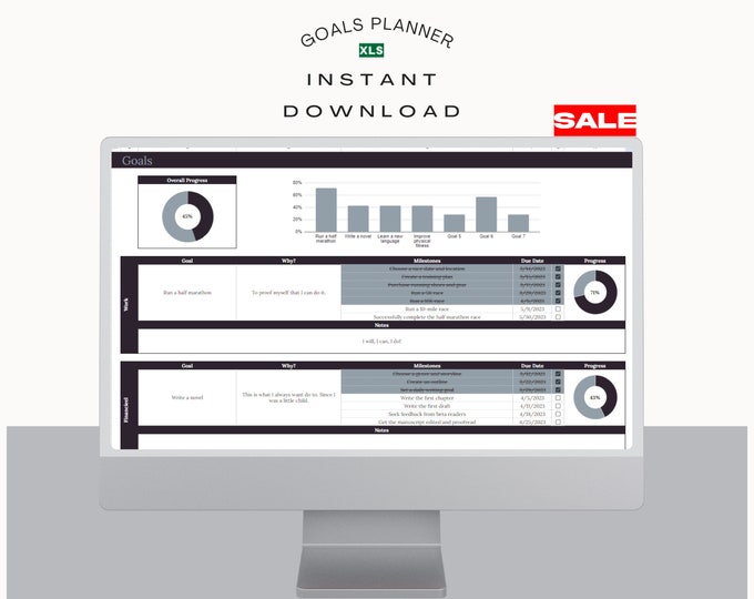 Goal Planner BUNDLE, Goals Tracker, SMART Goal Setting Kit, New Year, Monthly Habits Reflections