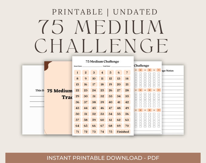 75 Medium Challenge Tracker, 75 Soft Challenge, 75 Day Challenge Printable, Fitness Journal, Self Improvement, Weight Loss Challenge, PDF
