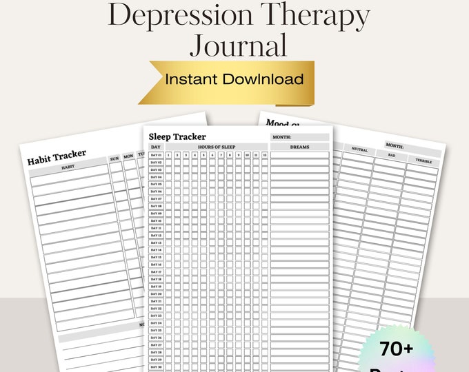 Depression Mental Health Journal Mood Tracker Therapy Worksheet CBT Worksheets Depression Tracker Workbook Depression Planner Printable