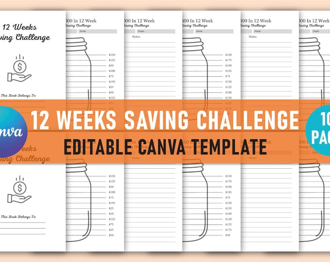 Ultimate 12-Week Savings Challenge Tracker | Printable PDF & Editable Canva Template