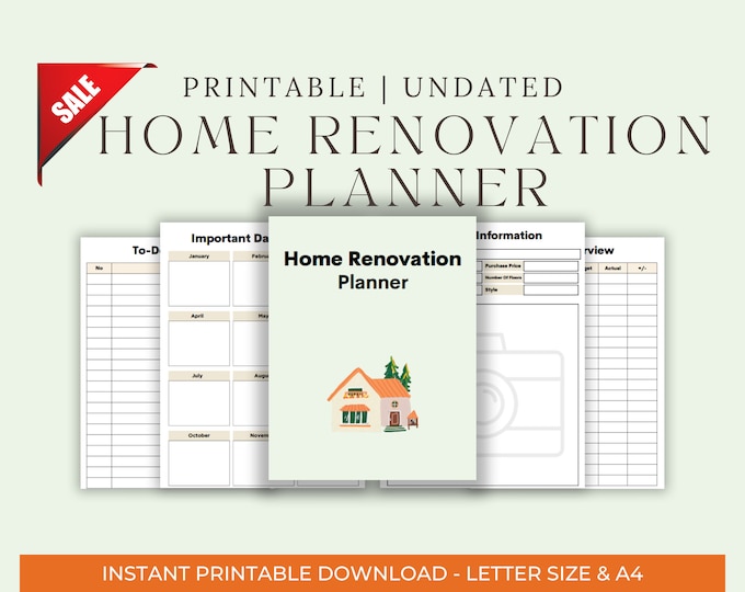 Home Renovation Planner - Home Improvement, Interior Design Project Planner, Home Organization, Renovation Budget, Remodel Expense