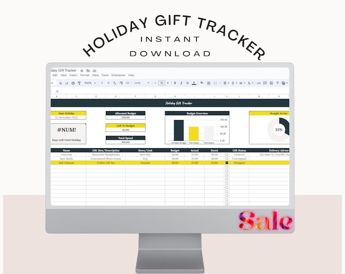 Holiday Gift Tracker, Holiday Budget -  Gift Tracker for Excel & Google Sheets -  Gift Planner and detailed Recipients Info Spreadsheet