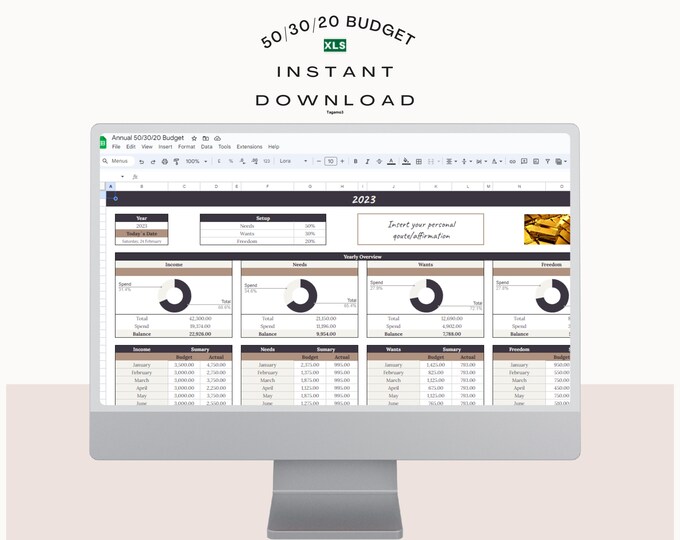Annual Budget Google Sheets Spreadsheet Monthly Tracker Bill Calendar Savings and Debt Tracker 50/30/20 Ultimate Budget