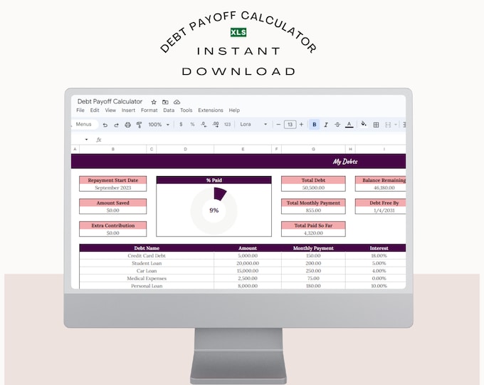 Debt Avalanche Spreadsheet for Google Sheets, Debt Payoff Tracker and Calculator