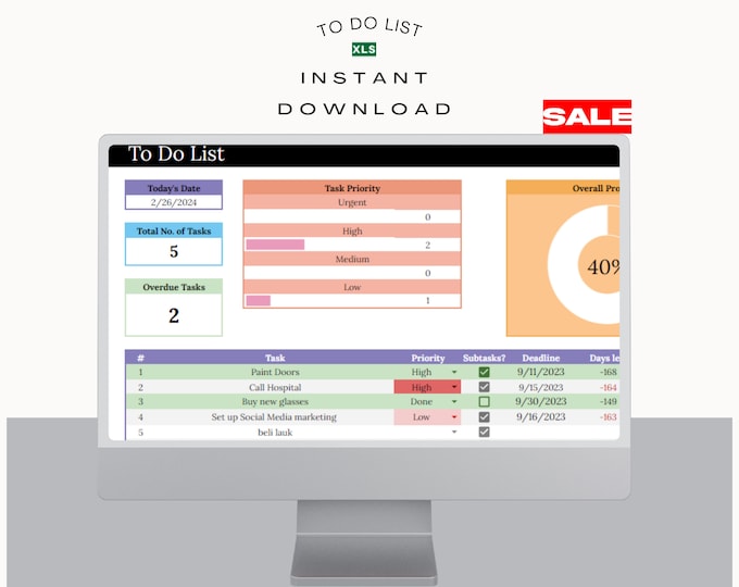 To Do List, Task Tracker, and Productivity Planner - Daily, Weekly, Monthly Organization & Task Management Template with Dashboard