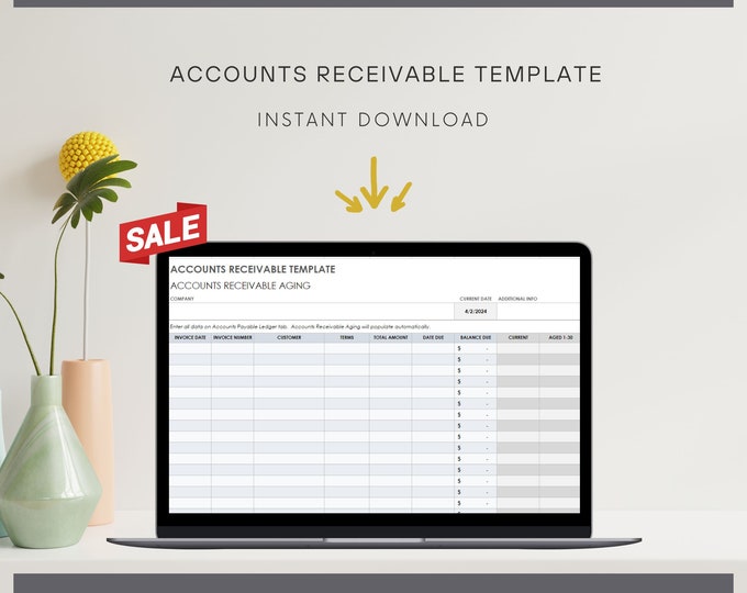 Professional Account Receivable Excel Template - Streamline Your Finances with Customizable Spreadsheet for Businesses - Instant Download