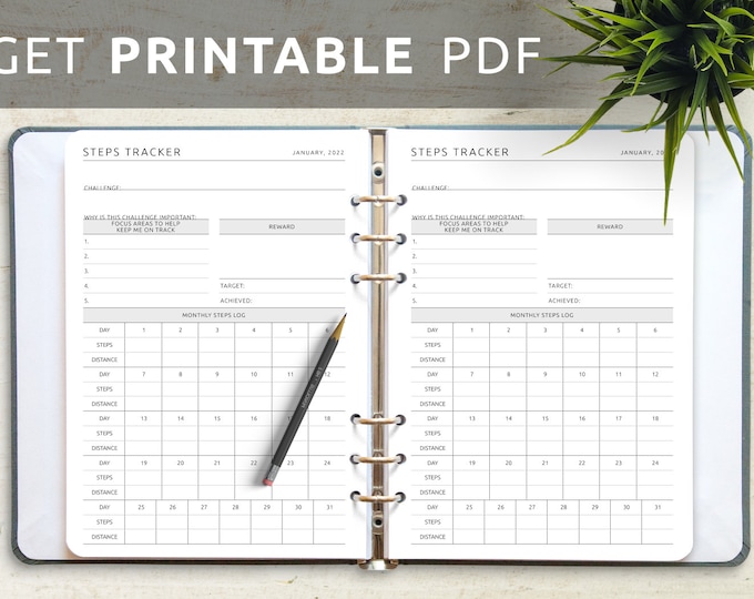 Extended Steps Tracker -  Template - Track your steps I count your steps health & fitness planner
