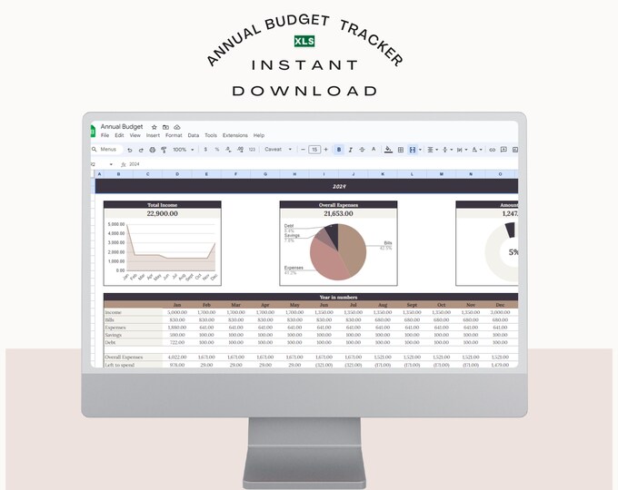 Annual Budget Spreadsheet -  Budget Planner Excel Monthly Budget Template -Yearly Budget Financial Planner Expense Tracker Finance