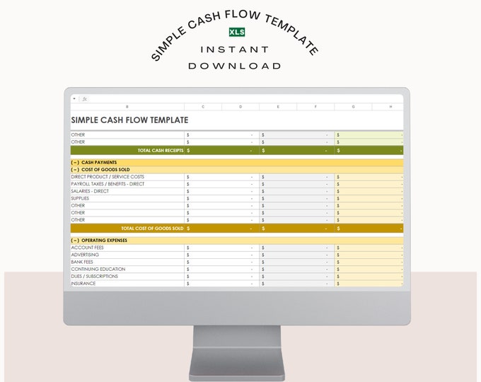 Simple Cash Flow Template - Financial Planner for Small Business, Excel Spreadsheet