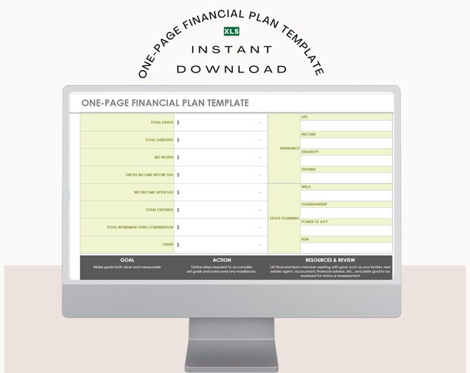 ONE PAGE FINANCIAL Plan -  Small Business Budgeting & Planning Excel Spreadsheet Template 2024 | Financial model