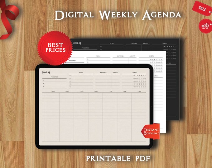 Digital Weekly Agenda, Weekly Agenda, Digital weekly planner, weekly planner, Hyperlink weekly digital planner, Digital planner, Goodnotes