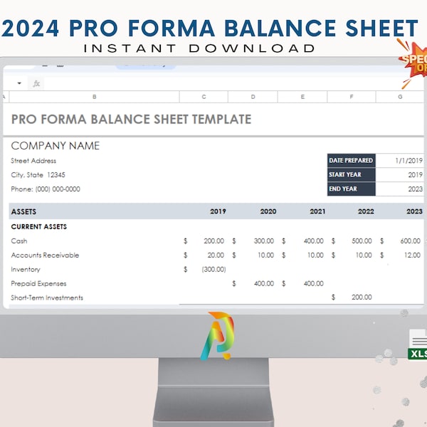 Pro Forma Balance Sheet Excel Template | Business Balance Tracker | Pro Forma Balance Template | Planner Worksheet | Printable Excel