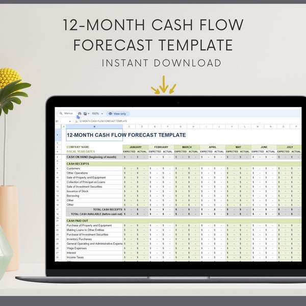 Small Business Cash Flow Forecast Template, Financial Planner for Small Business, Excel Spreadsheet