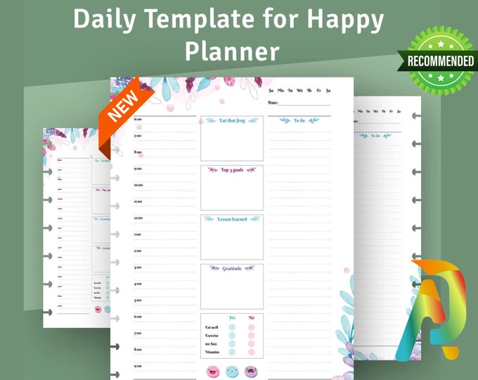 Daily Hourly Insert for Happy Planner Classic, Mini, Big, Printable Planner Template