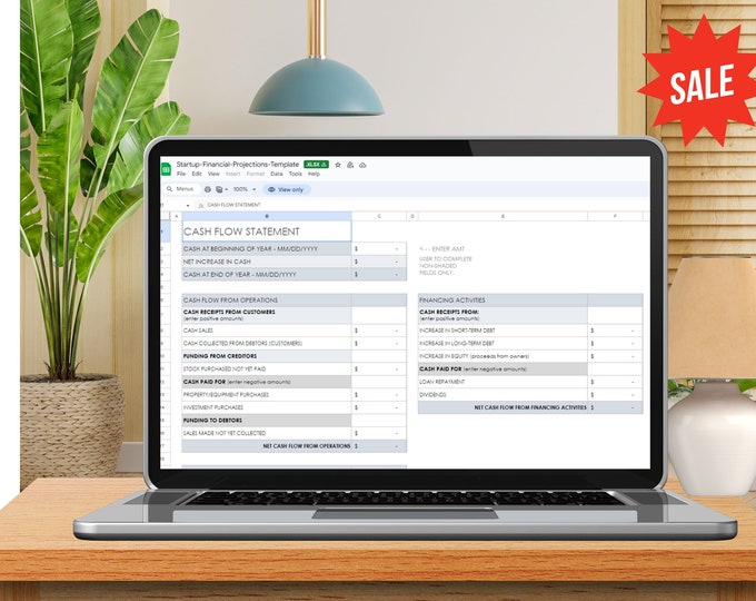 Startup Financial Projections Template | Excel | Cash Flow Statement | Balance Sheet | Digital Download