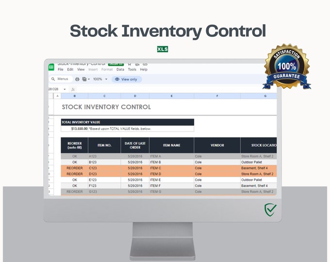 Inventory Management Google Sheets Template, Stock Tracker with Dashboard and Low Stock Alerts