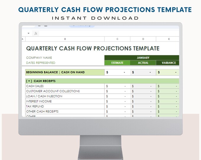 Cash Flow Forecast Excel Template, Quarterly Cash Flow Projections for Small Business