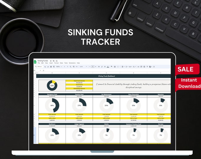 Sinking Funds Tracker -  Excel Budget Google Sheets Savings Tracker - Personal Finance Planner Cash Savings Spreadsheet Template Plan