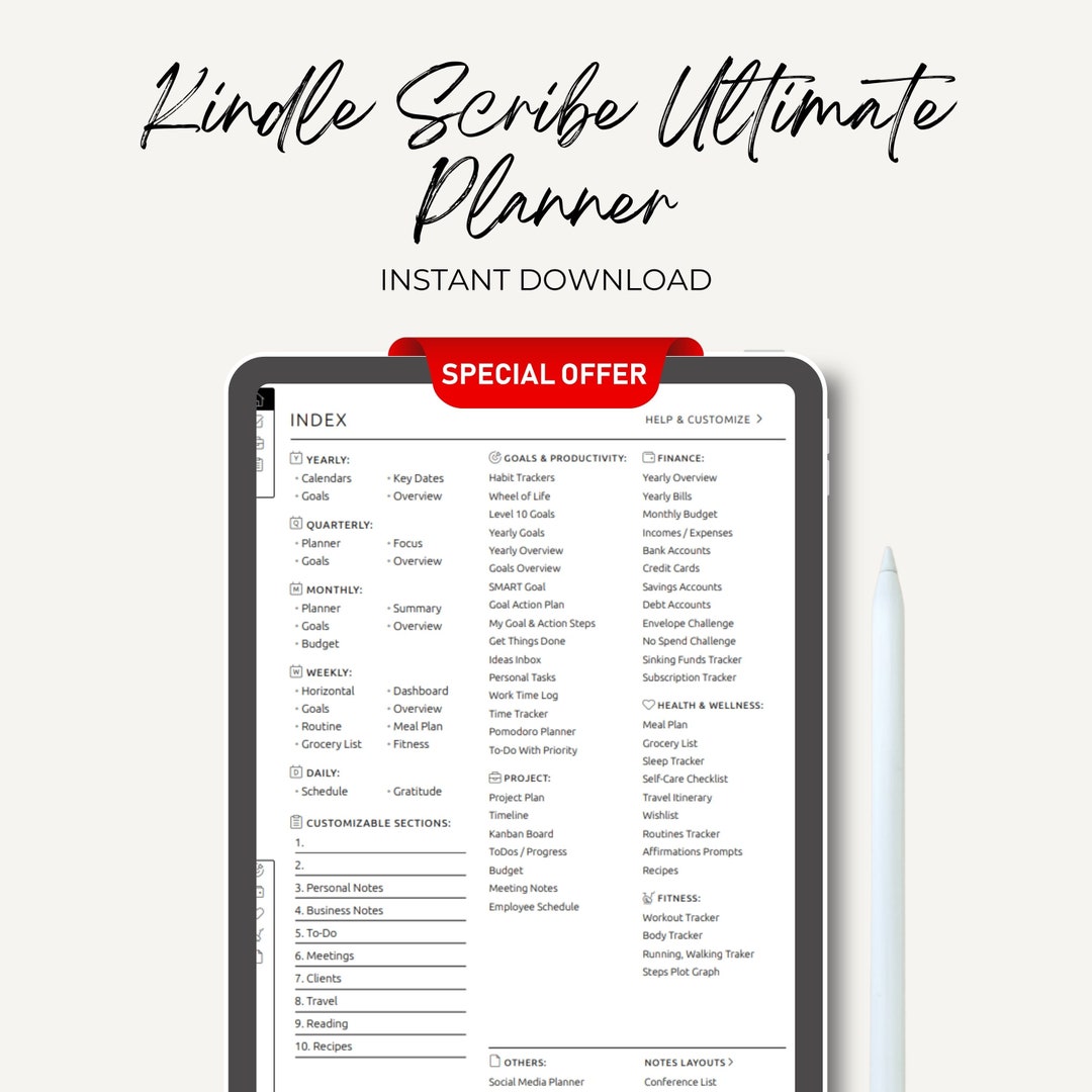 2024 Kindle Scribe Ultimate Planner, Hyperlinked Digital Planner Bundle