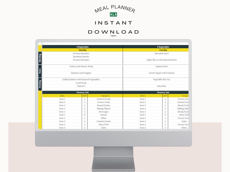 Weekly Meal Planner and Automated Grocery List Google Sheets Excel ...