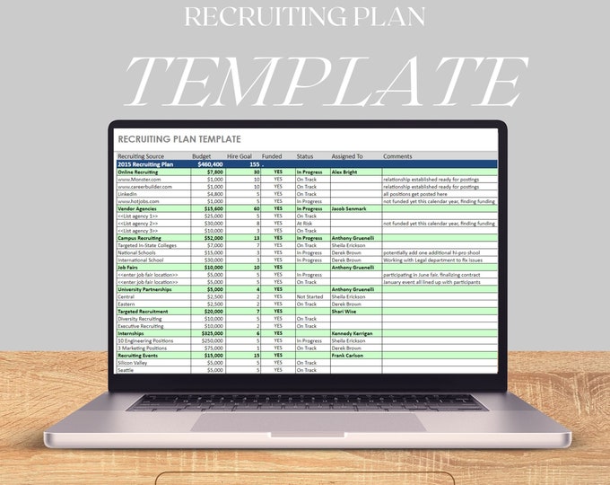 Recruiting Plan Template Excel, Hiring Tracker and Job Description Builder