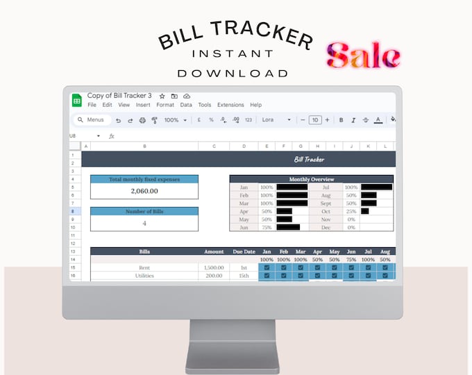 Bill Tracker Spreadsheet, Excel Bill Calendar, Monthly Bill Planner, Annual Bill Planner, Bill Payment Dashboard for Personal Finance