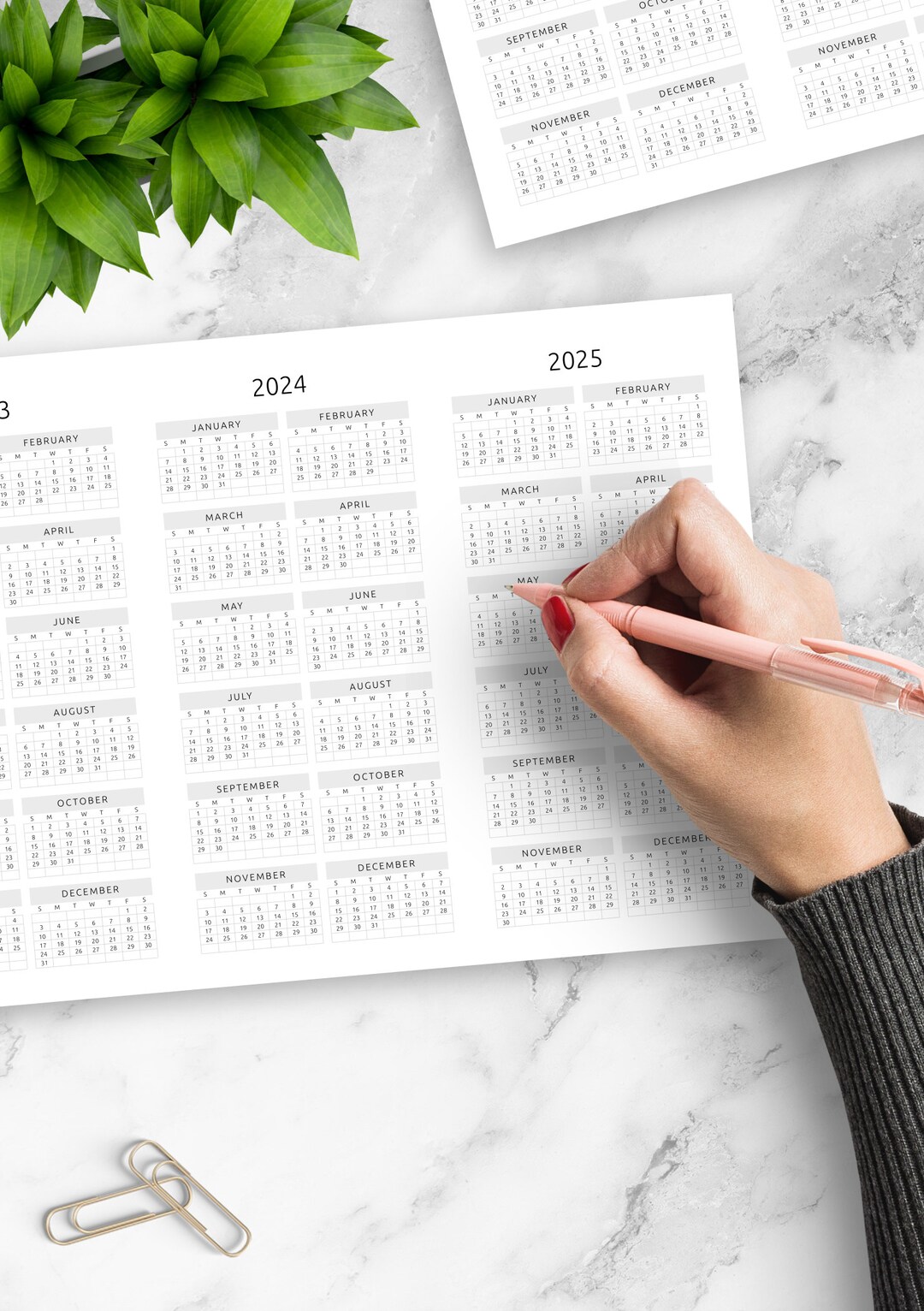 3-year Calendar Template Original Style Landscape View - Etsy