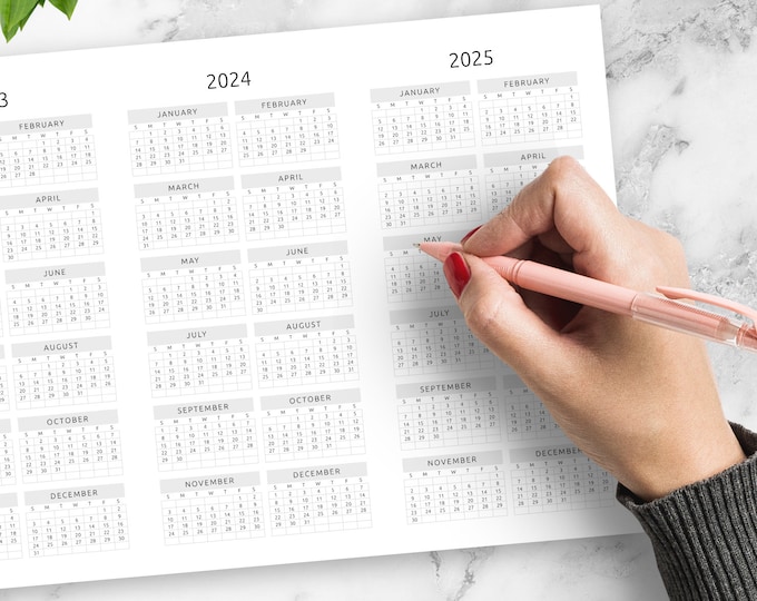 3-year Calendar Template - Original Style - Landscape View