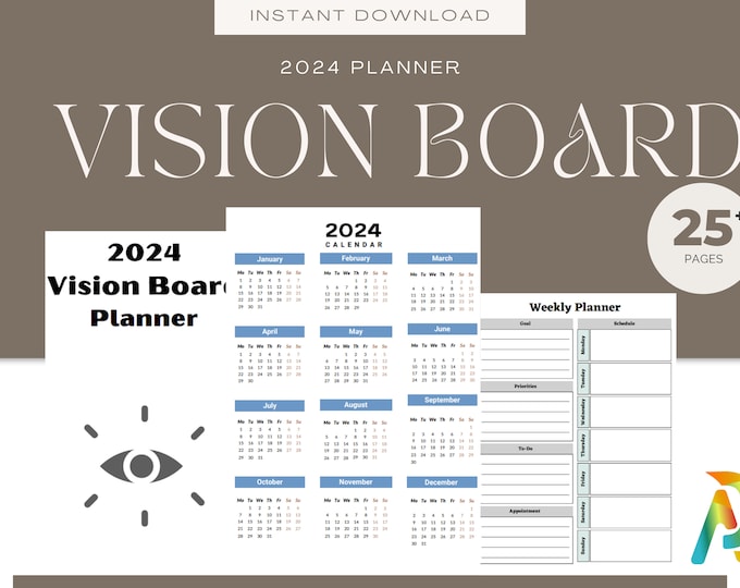 Vision Board Planner | New Year Workbook | Digital Journal | Personal Development | Manifestation | Gratitude Tracker | Habits Goals