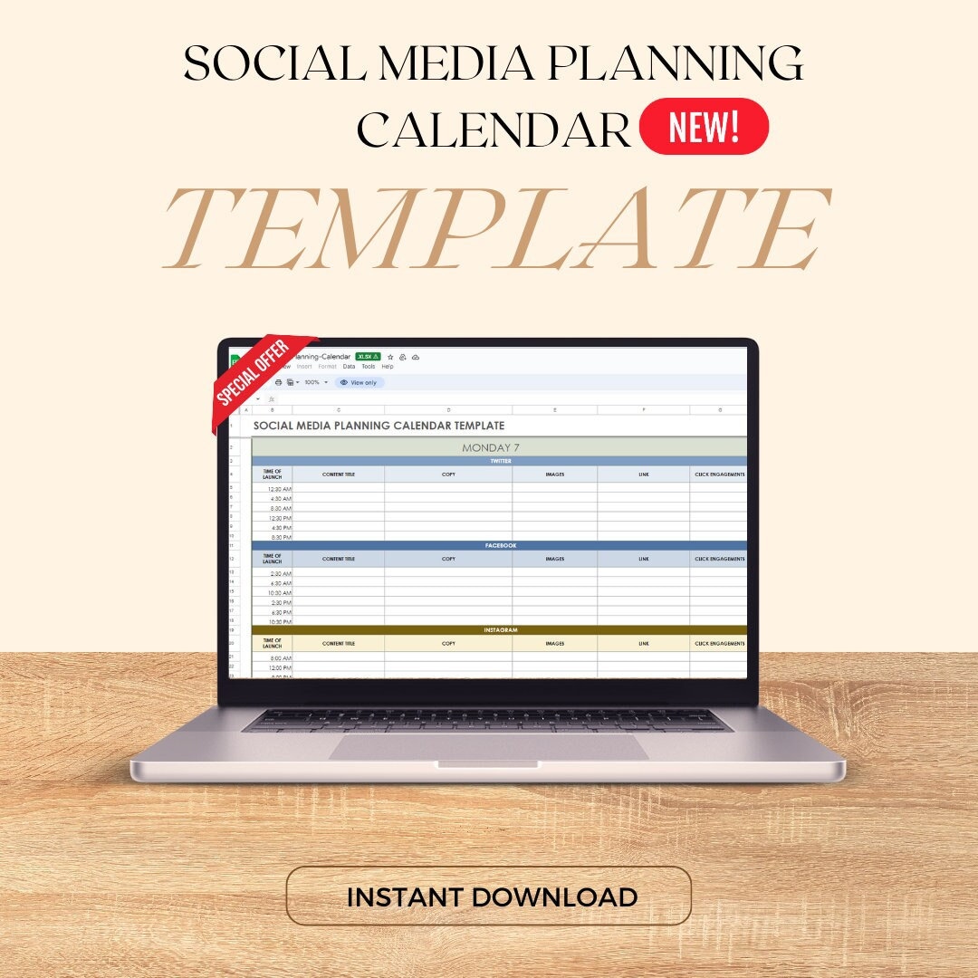 Social Media Planning Calendar Template Social Media Content Calendar Google Sheets, Digital