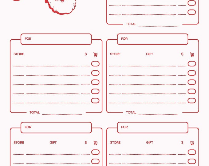 Modern Red and White Simple Christmas Gift List, Bold Design, Holiday Planner, Goodnotes, iPad