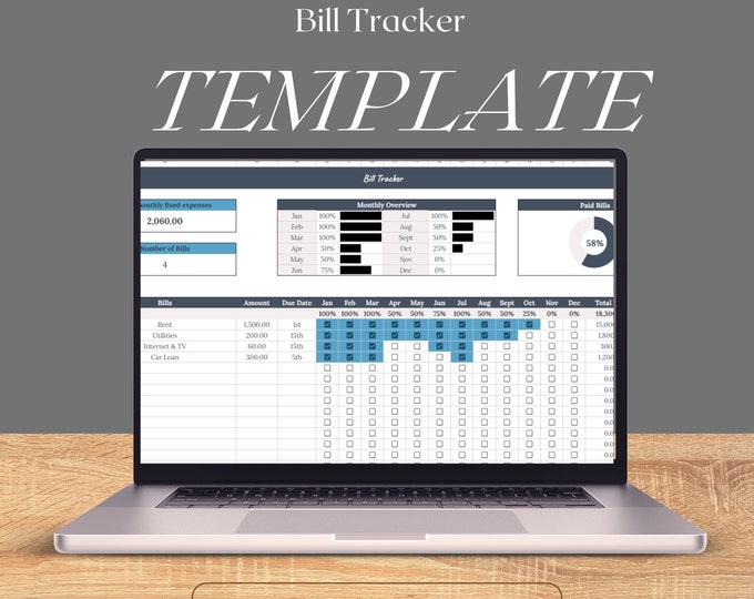 Bill Tracker Spreadsheet, Bill Payment Calendar, Annual Budget, Bill Tracker Template, Bill Organizer, Bill Manager - Google Sheets Template