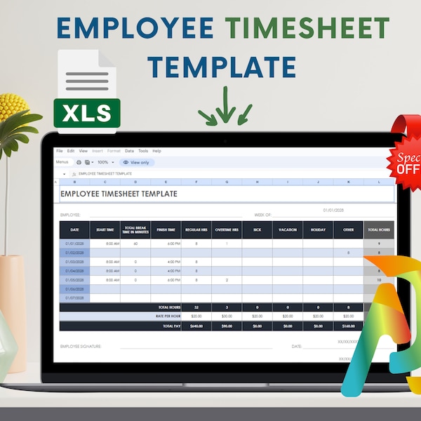 Time Sheet Template Excel - Etsy