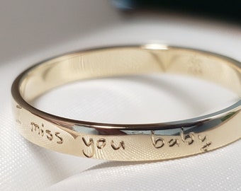 Your Personal Handwriting Engraved ring 14kt or Platinum mothers name date GPS coordinates white rose yellow gold anniversary wedding band