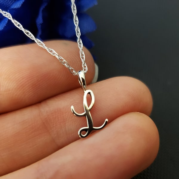 Solid 14kt gold Initial pendant , Calligraphy Script , Unique Initial Charm white gold yellow gold engraving rose gold & necklace available