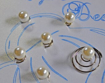 Ivory Faux Pearl 8mm Hair Swirls, Hair Spins, Hair Coils, Wedding Party, Bride, Cheer, Proms, Dance 6ct