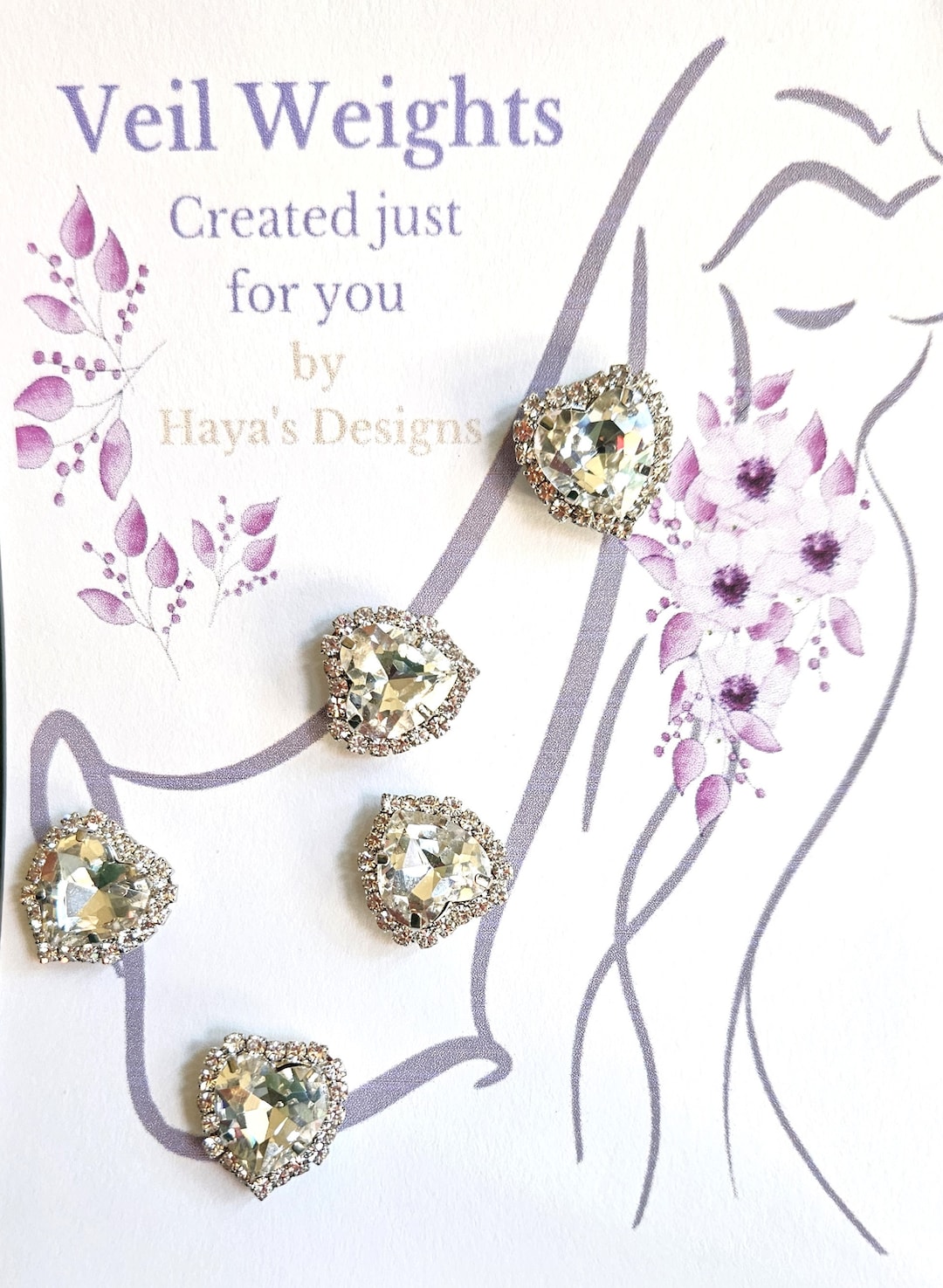 Veil Weights Crystal Heart Veil Weights Bridal Elegant Etsy