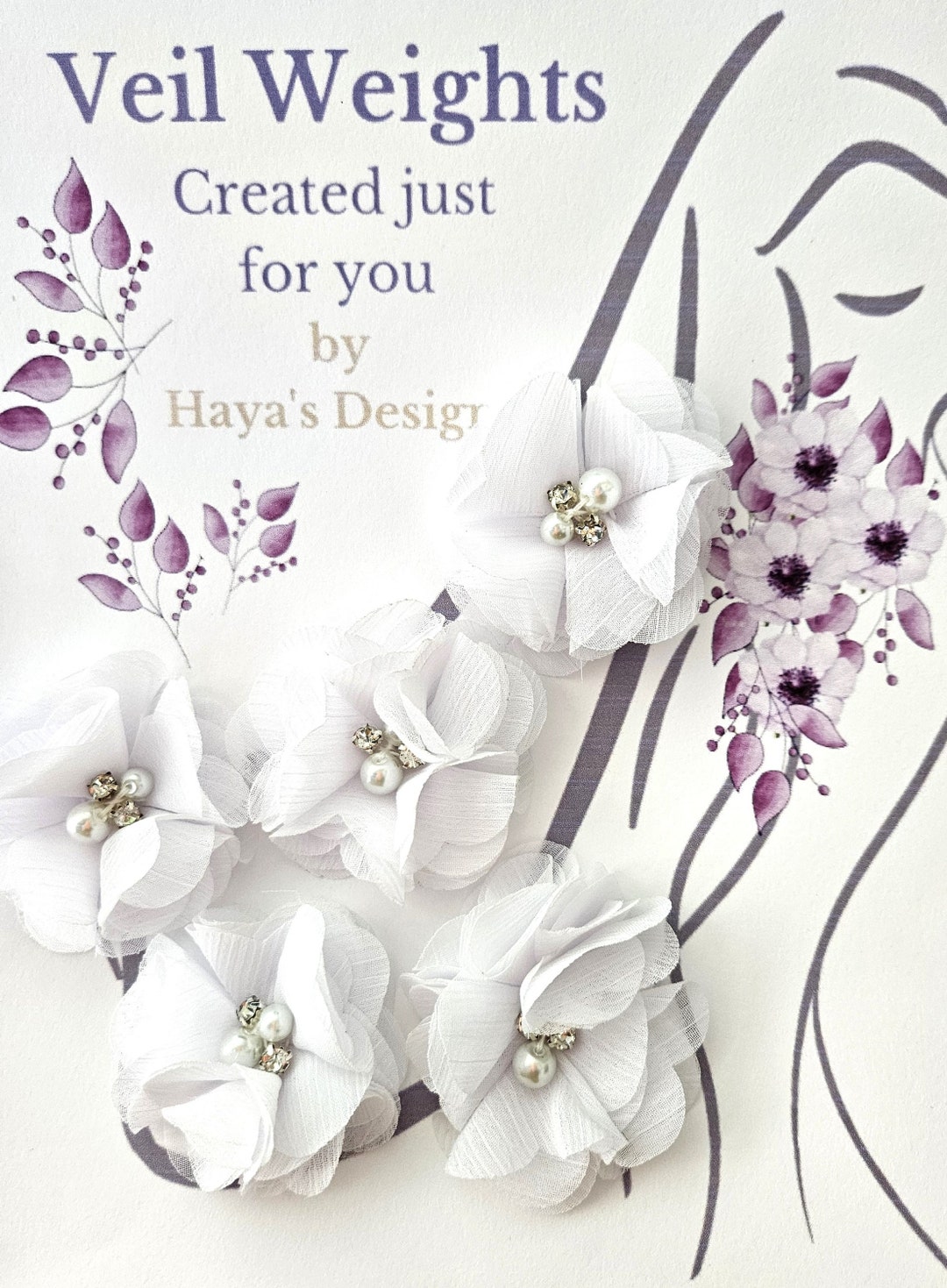 Veil Weights ivory or White Floral, Bridal, Elegant, Wedding, Wedding