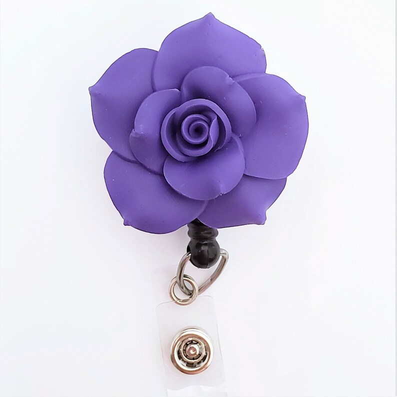 Medical Staff Retractable ID Badge Purple Rose Flower Badge Reel Lanyard Badge Reel Vet Tech Teachers Stethoscope ID Staff ID Doctor
