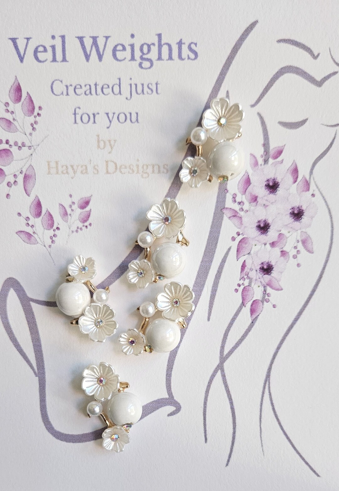 Veil Weights Cream White Floral Veil Weights Bridal Etsy