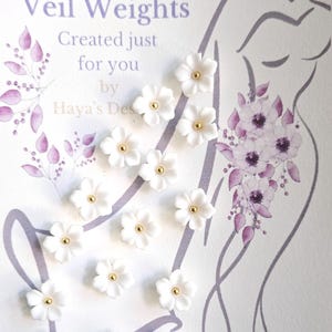 White Flower Veil Weights with Gold Accent - Magnetic Bridal Veil