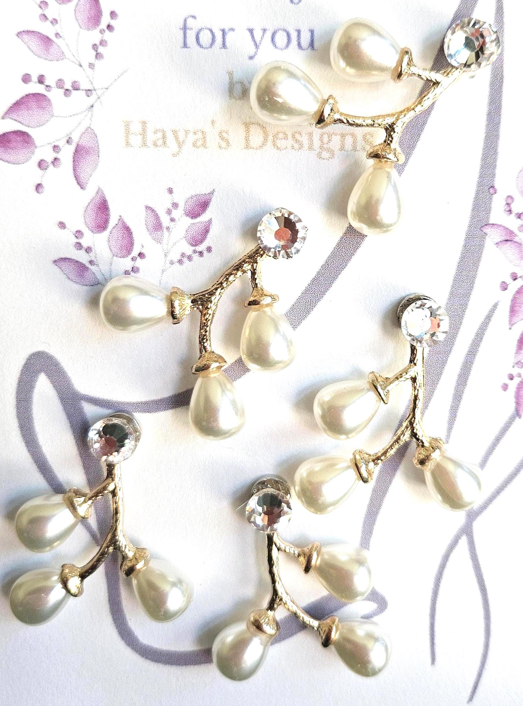 Gold Pearl Crystal Veil Weights, Magnetic Bridal Control (Set of 5)