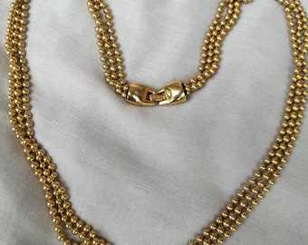 Vintage Monet gold necklace, multi strand balls Monet long necklace