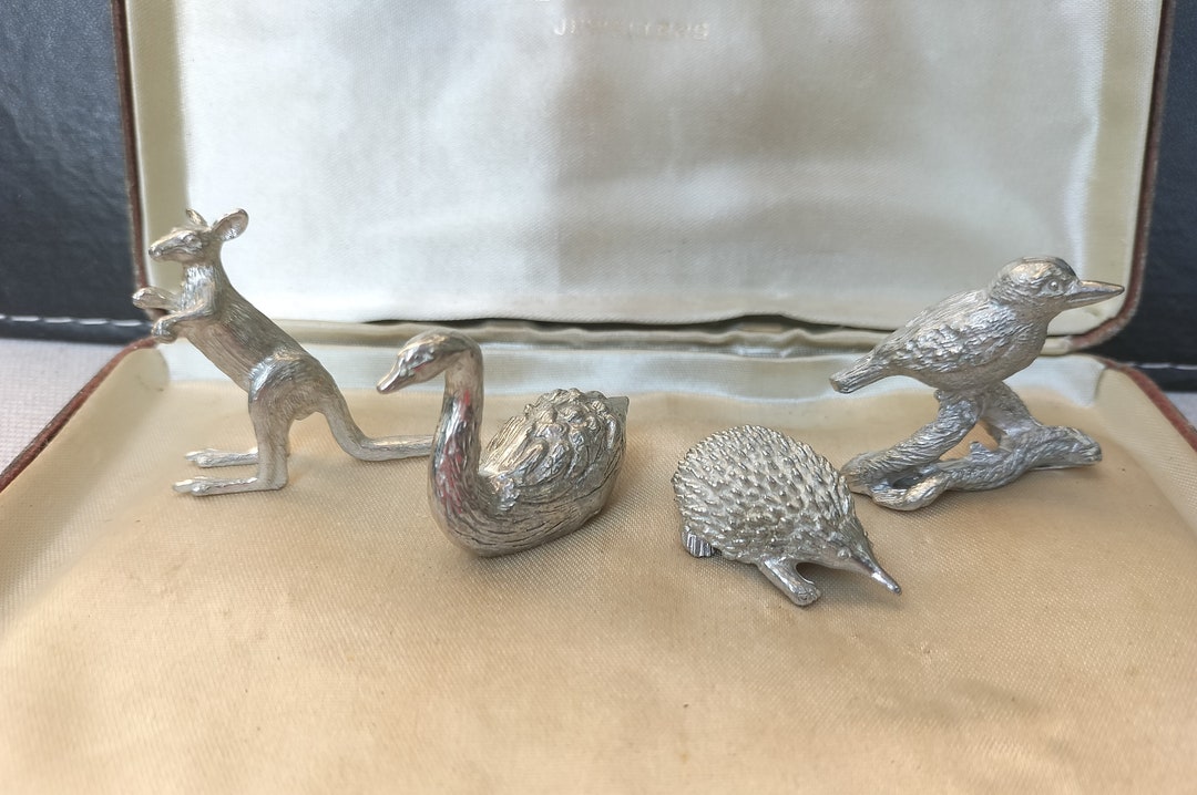Vintage Pewter Australian Animals Kangaroo Kookaburra Swan Echidna
